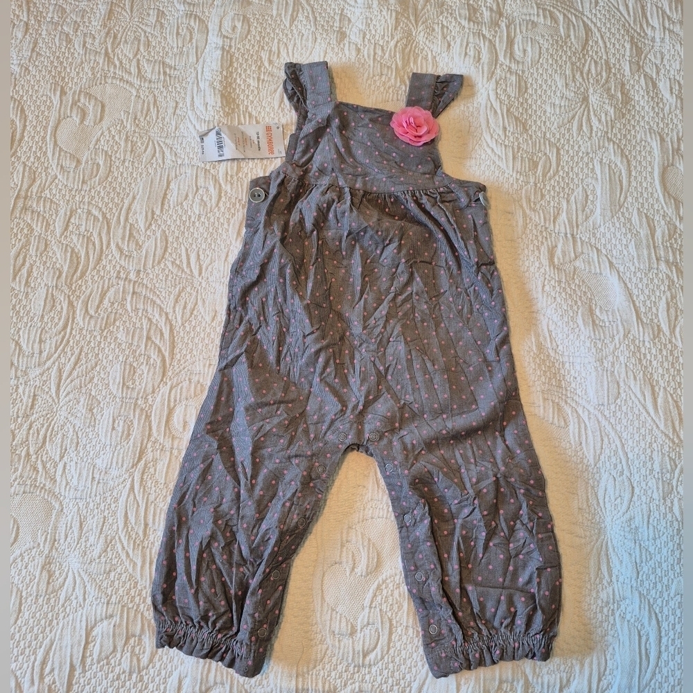 Gymboree girls 12-18 months gray corduroy romper pink polka dots Outlet NEW